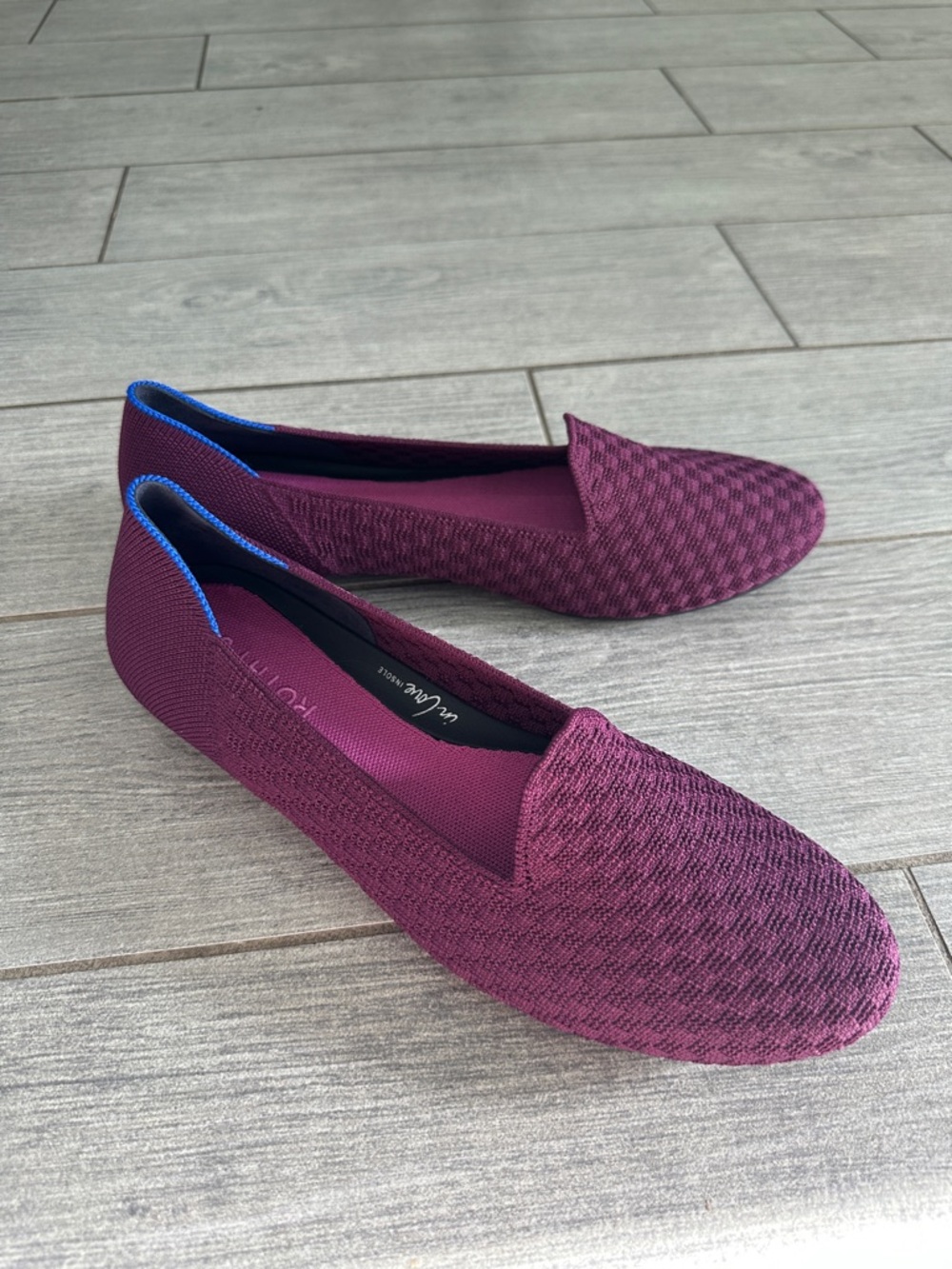 Rothy’s The Lounge Loafer Plum Basketweave Knit Slip On Flats New!